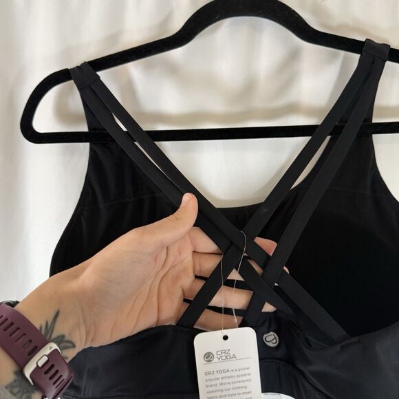 New Crz Yoga Sports Bra Women's XL Black Cross Strappy Pullover Padded - Picture 7 of 7